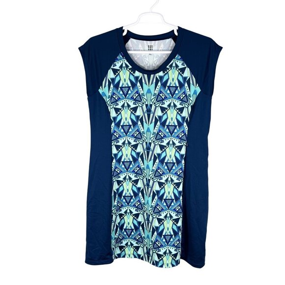 Title Nine Women XL Sleeveless Tunic Dress Blue Green Geometric Print Athleisure - Picture 6 of 14